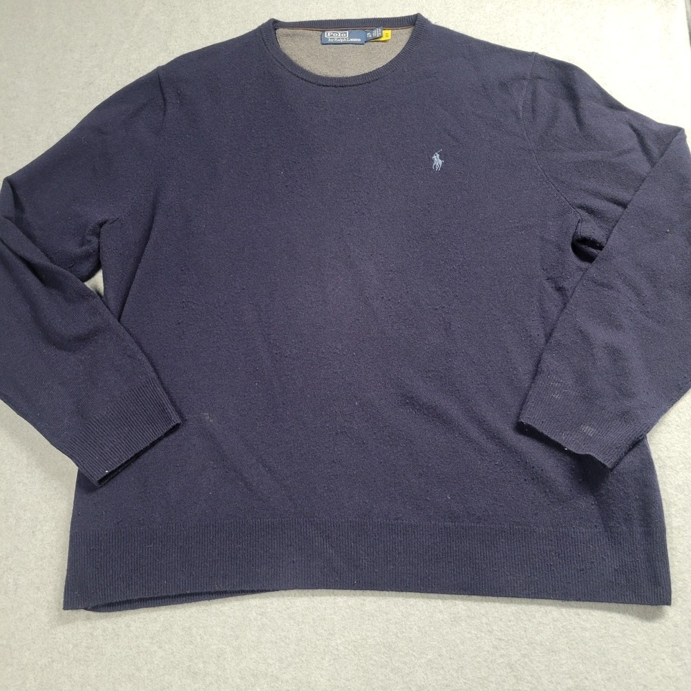 Ralph Lauren Polo Men's Size XXL‎ Crew Neck Washable Merino Wool Sweater Blue